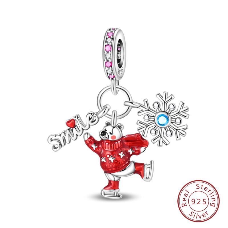 Original Copper Charms Beads Winter Snowflake Snowman Igloo Penguin Pendant Fit Bracelet Women Jewelry Gift