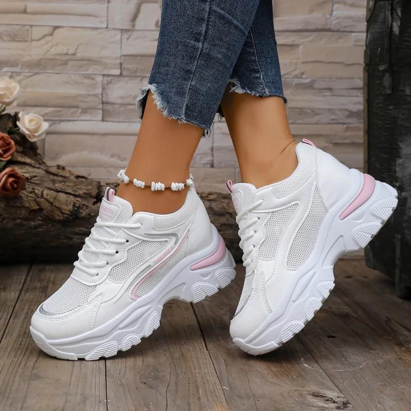 Fashion Ladies Shoes 2025 New Lace-up Women's Vulcanize Shoes Fashion Plus Size Mesh Outdoor Slip-Resistant Comfortable Casual Shoes