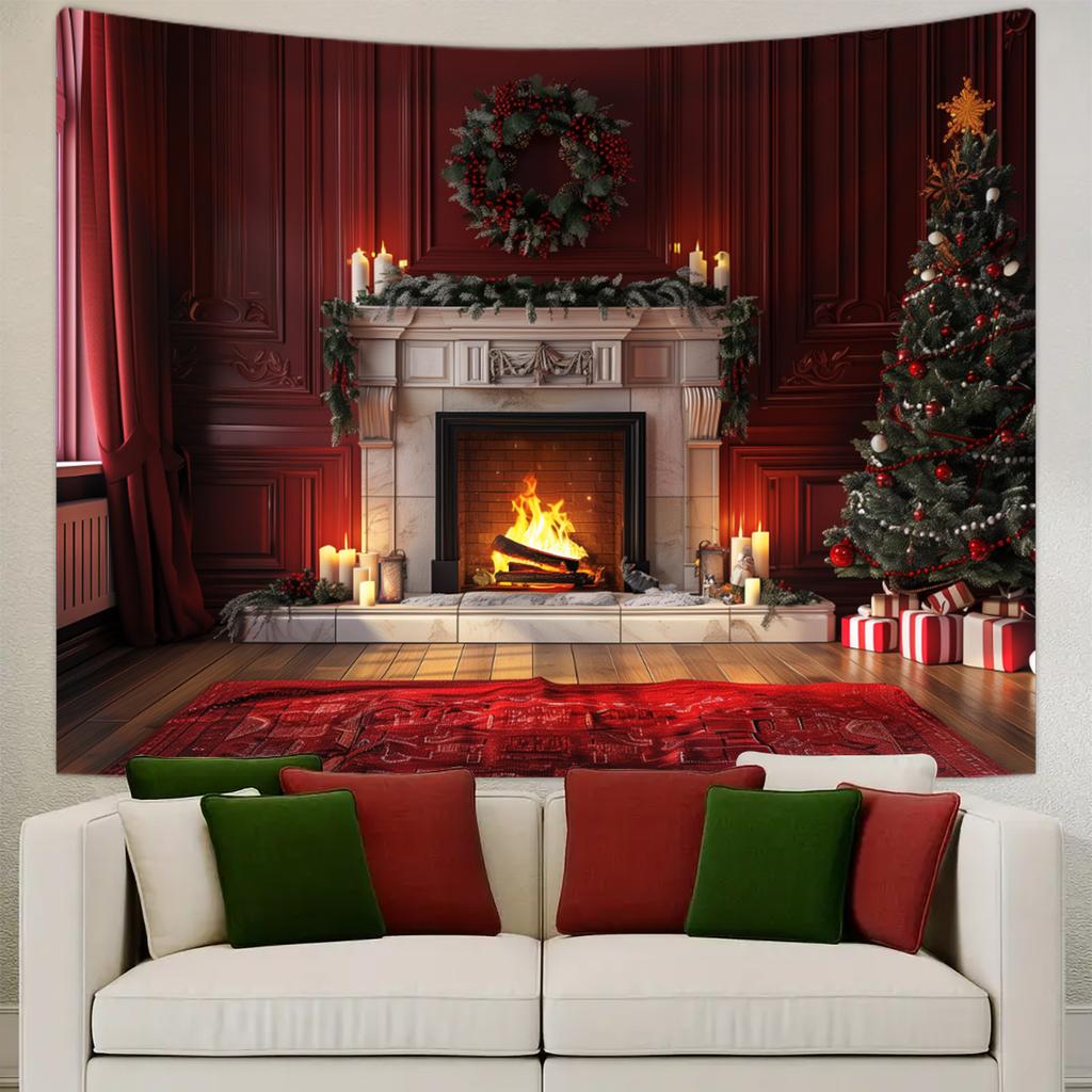 1pc Christmas Tapestry, Christmas Tree Fireplace, Warm, Beautiful, Romantic Christmas Decoration Poster Tapestry
