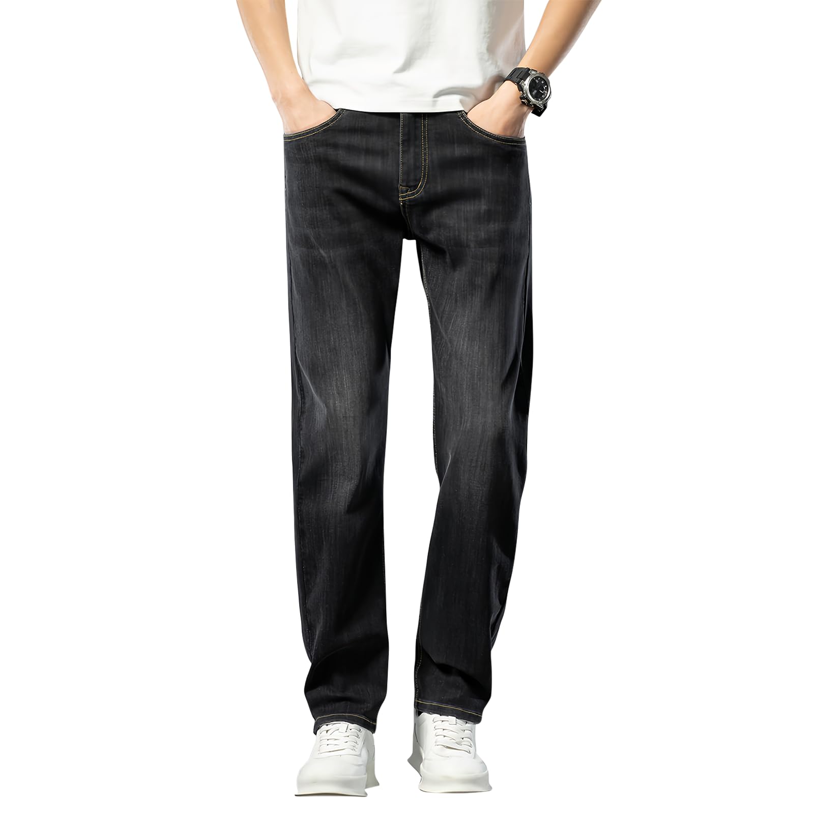 Kayiyasu Stretch Denim Plus Size Slim Slim Skinny Casual All Season Size Men s Pants, Jeans, Fit, Fit, Pants, (Black, 32) чёрный