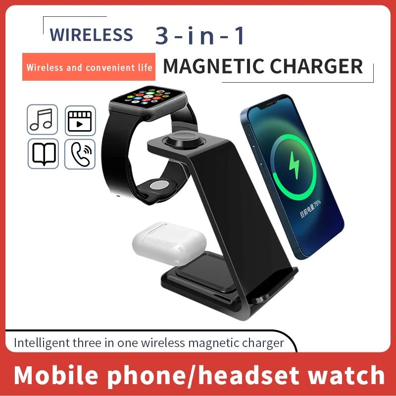 100W Wireless Charger 3 In 1 Stand Dock For  Watch 8 7 AirPods iPhone15 14 13 12 11 XS X 8 Induction Fast Charging Station