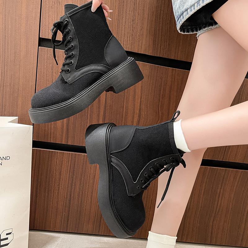 Thick-soled heightening Martin boots women's British style rhubarb boots 0000 autumn and winter new thick heel short boots lace-up women's boots
