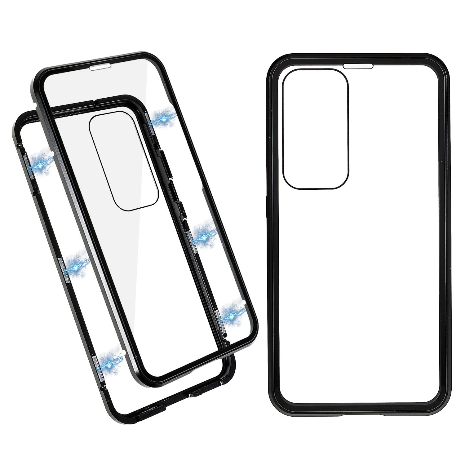 

Double Sided Clear Tempered Glass Phone Case for Samsung Galaxy S23,Magnet Absorption Metal Bumper Frame Shockproof Cover Black