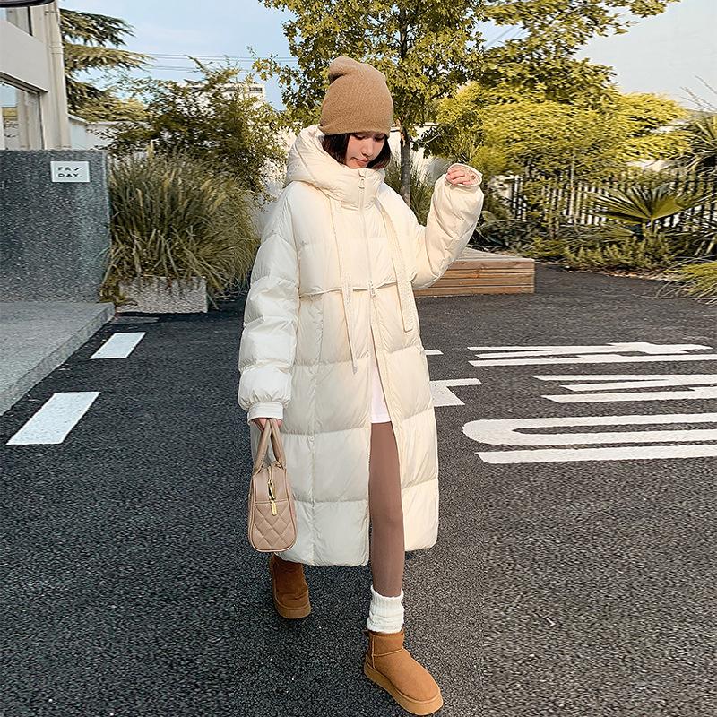 

Over-the-knee Cotton-padded Women s Extended New Cotton-padded Jacket Loose Padded Cotton-padded Jacket Winter Ladies Ribbon Hooded Coat. M