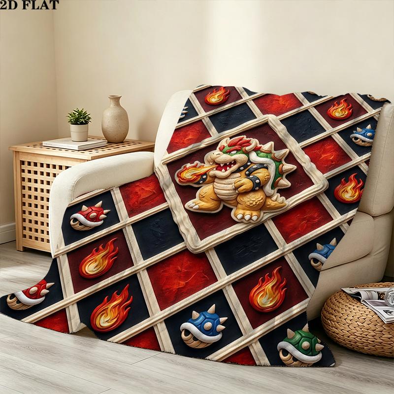 Mario Printed Flannel Blanket, soft throw for bedroom sofa, washable, Christmas present, great gift.