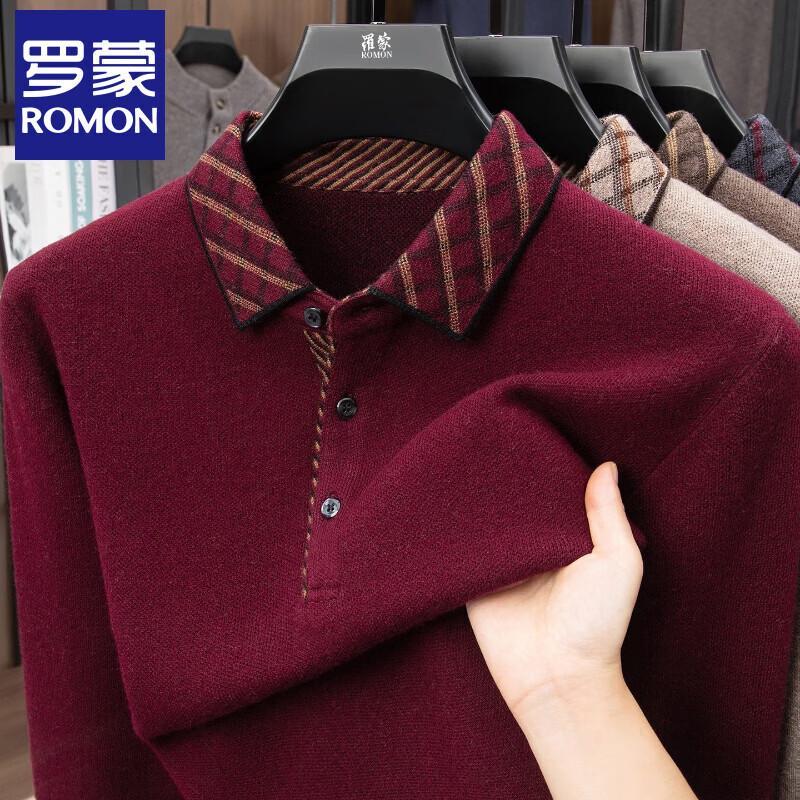 Romon Men's 100% Lambswool Thickened Lapel Knit Sweater