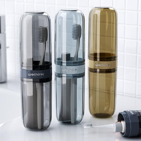 Toothbrush Storage Box Transparent Portable Travel Case with Leak-Proof Lid Integrated Mouthwash Cup Toothbrush