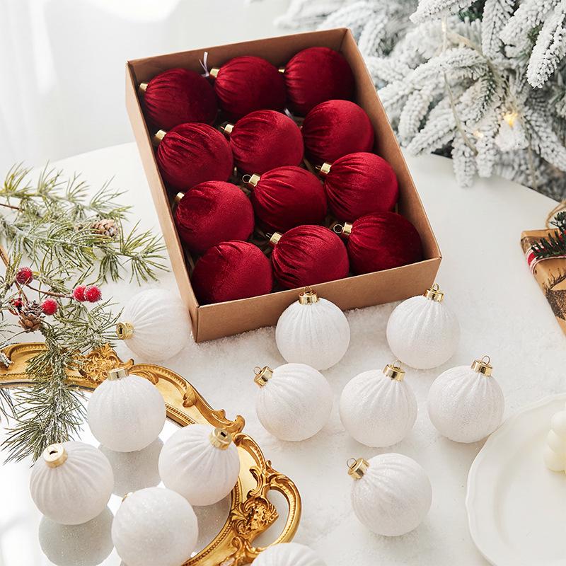 Velvet Solid Color Christmas Ornament Balls Set - 12pcs with Gift Box