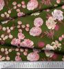 Soimoi Japan Crepe Satin Fabric Leaves,Peony & Dahlia Flower Printed Fabric 1 Metre 42 Inch