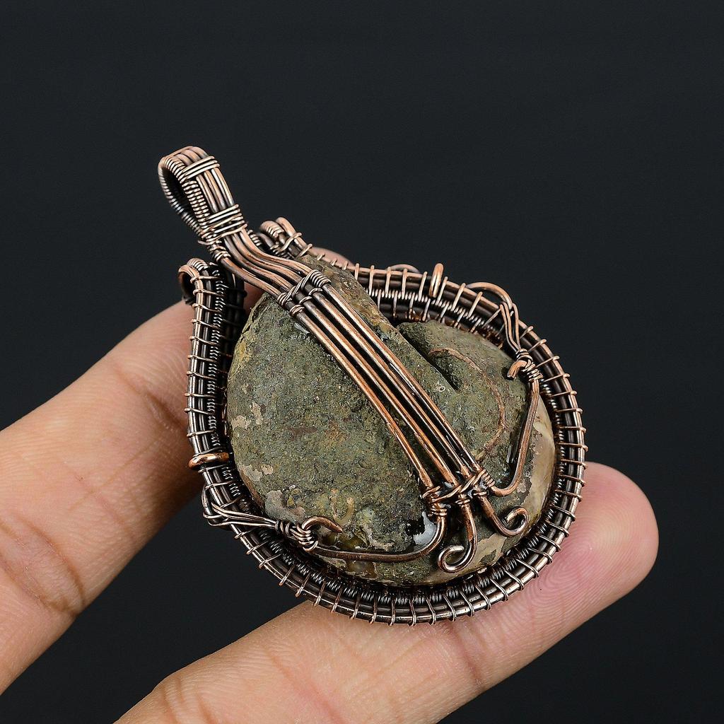Ammonite Fossil 999 Copper Wire Wrapped Pendant, Handmade Gemstone Jewelry Pendant For Memorial Day
