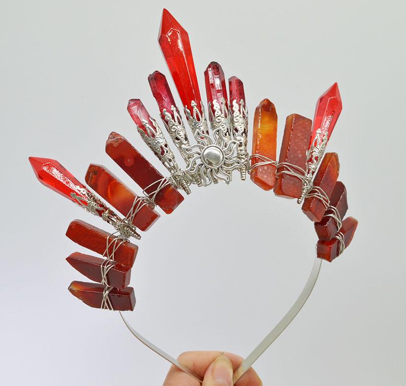 Retro Silver Moon Crystal Glass Crown Headband