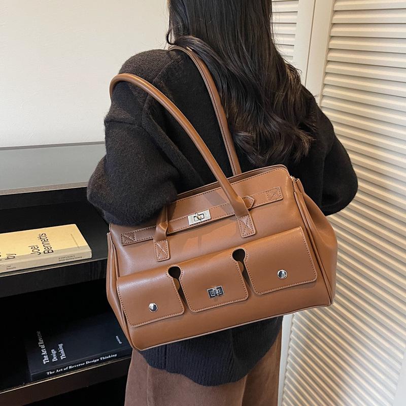 

Сумка-багет High-End Retro 2025: Простая, Стильная, Однотонная, Универсальная Большая Сумка через Плечо коричневый