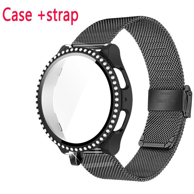 Stainless Steel Strap + Case for Samsung Galaxy Watch 7 40mm 44mm Metal Loop Strap Bling Case Tempered Glass Screen Protector