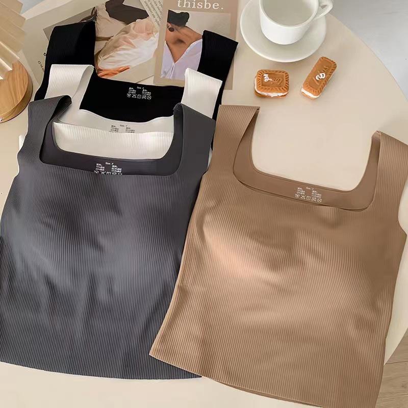 Women's Ice Silk Square Neck Tank Top with Chest Pads