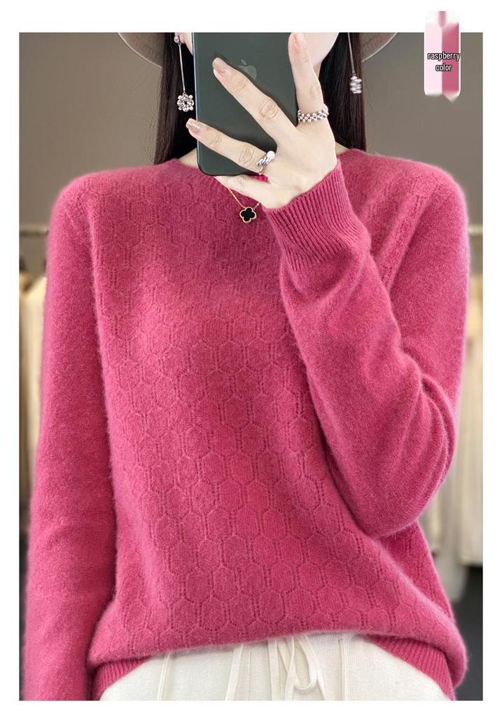 2023 Women's Wool Sweater: Round Neck, Solid Color, Loose Fit Pullover Knitwear