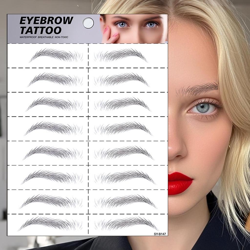 In Stock: 6D Waterproof Eyebrow Tattoo Stickers - Black/Brown Microblading Simulation