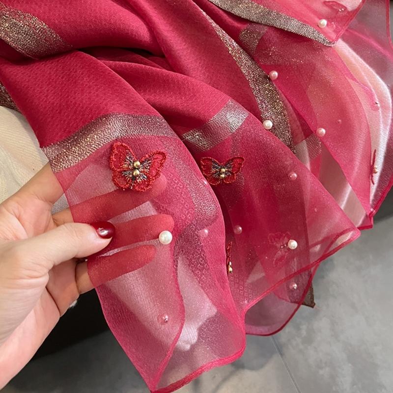 Elegant Embroidered Butterfly Silk Scarf For Women Lightweight Polyester Hijab Shawl Wrap Stole Accessory Gift