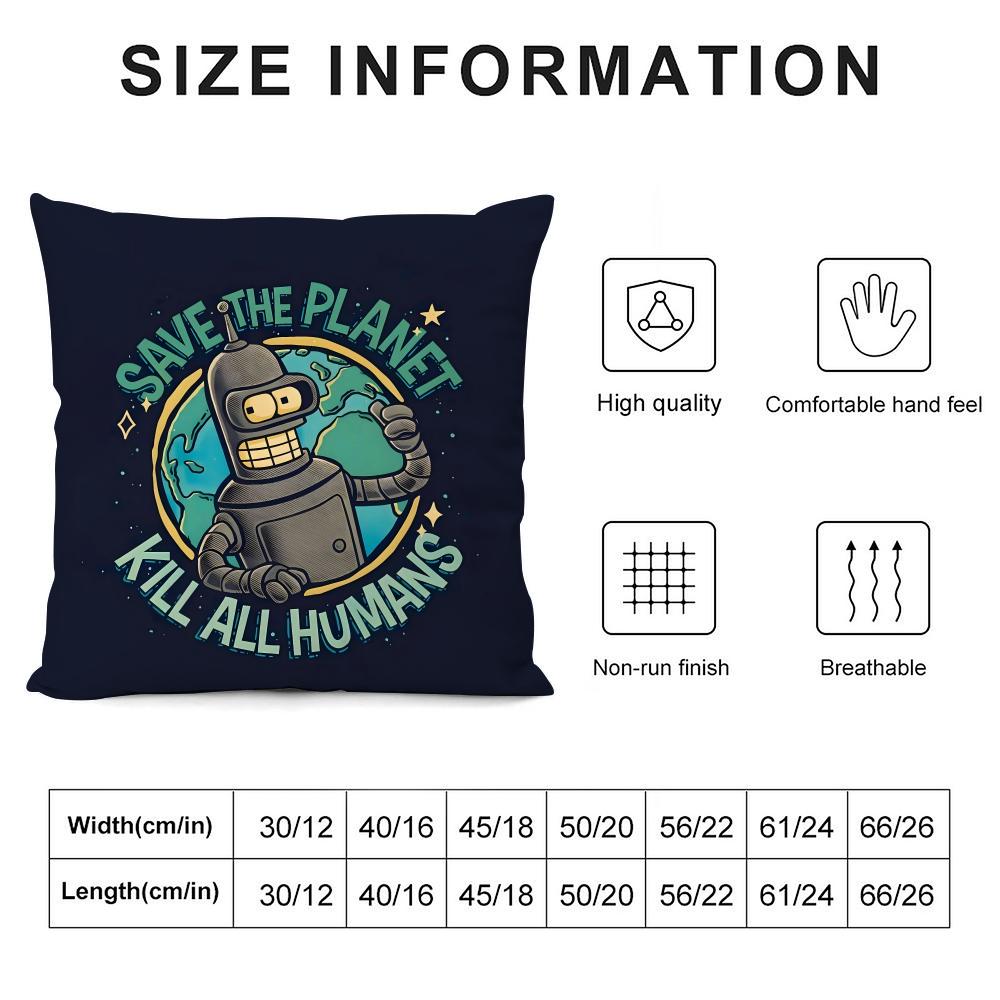 Anime F-Futurama B-Bender Cushion Cover Soft Plush Fabric Double-Sided Printed Sofa Cushion Cover For All Seasons Homedecor Gift