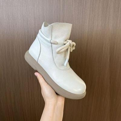 Echtes Leder Warme Wollstiefel Winter-Stiefeletten für Damen Baumwollschuhe Flachsohlige Rutschfeste Weichsohlige Damenstiefel