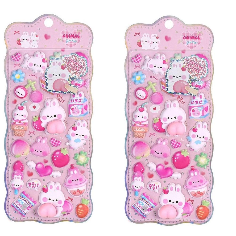 DIY 3D Niedlicher Hasen-Pfirsich-Aufkleber Kawaii Tieraufkleber - Squishy Fidget Aufkleber für Handyhülle Scrapbook, Lustiges Stressabbau-Geschenk