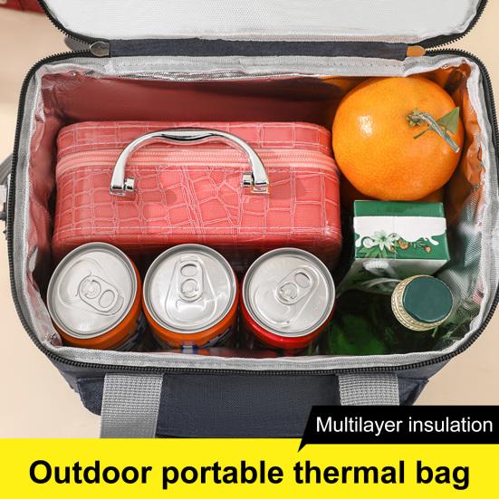 Insulated Lunch Bag Double Deck Reusable Picnic Bag with Pocket for Phones Wallets Thickened