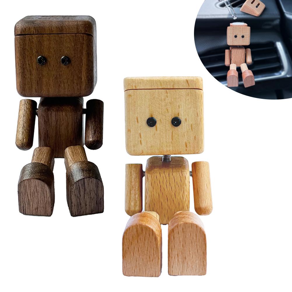 Shaking Feet Wooden Doll Robot Car Aromatherapy Diffuser Cute Car Interior Ornaments Air Outlet Decor Accessories Creative Gifts