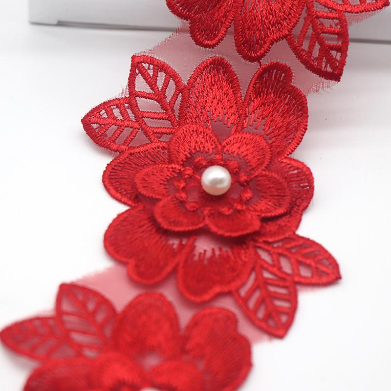 H700 6.5*8cm 10pcs Pearl Flower For Dress Ribbon Lace Trim Knitting Wedding Lace Embroidered DIY Patchwork Sewing Supplies Craft