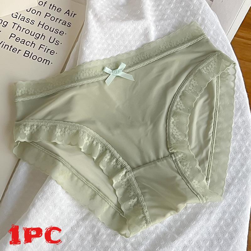 6PCS Seamless Women's Underwear Ice Silk Mid-Waist Breathable Pure Cotton Antibacterial Lace Triangle Mask Pants