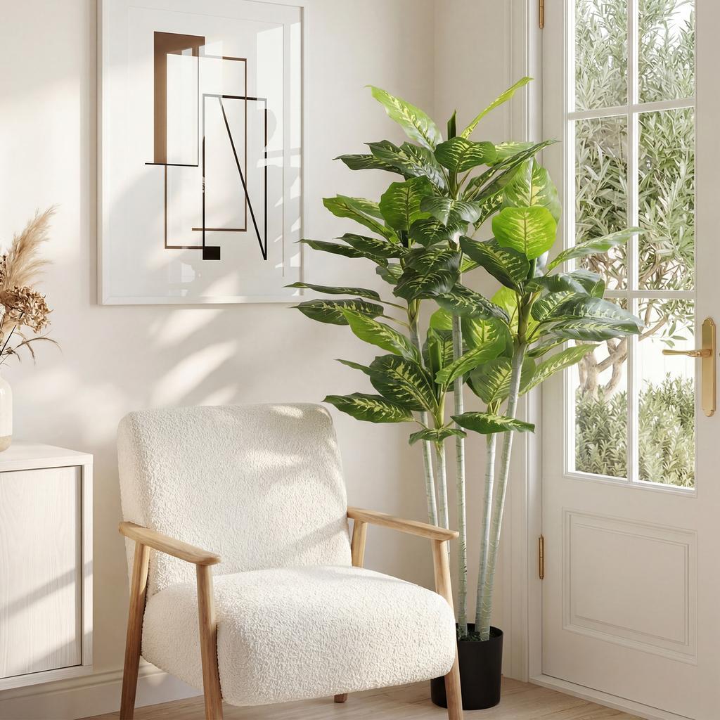 Artificial Calathea Plant Height 150 cm Cement Pot 53 Leaves - Indoor