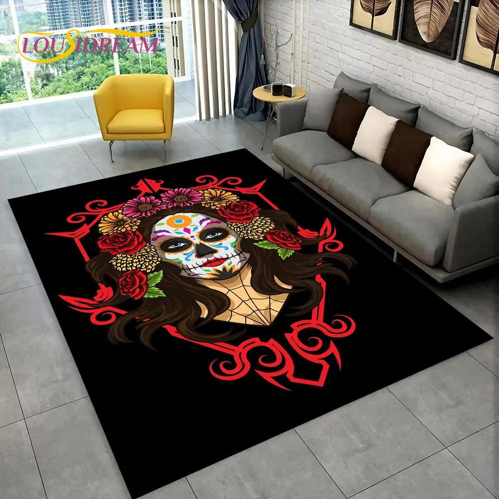 3D Gothic Horror Female Skull Dead Girl Area Rug,Carpet Rug for Home Living Room Bedroom Sofa Doormat Decor,Non-slip Floor Mat