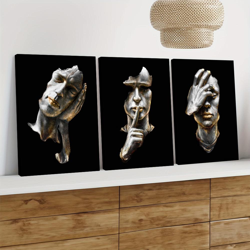 3PC, Modern Art Abstract Facial Sculpture Canvas Decorative Painting Nordic Style Home Living Room Entrance Wall Decoration Retr