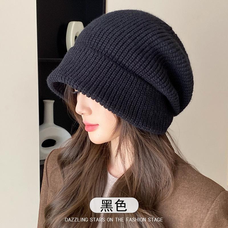 

Hat Women s Autumn and Winter Knitted Hat Warm Versatile Fashion Wool Hat Fashion Face Small Pile Hat one size fits all чорний