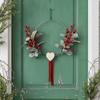 Wreath with Heart Ornament Faux Foliage Hanging Loop Decor for Door, Entryway,