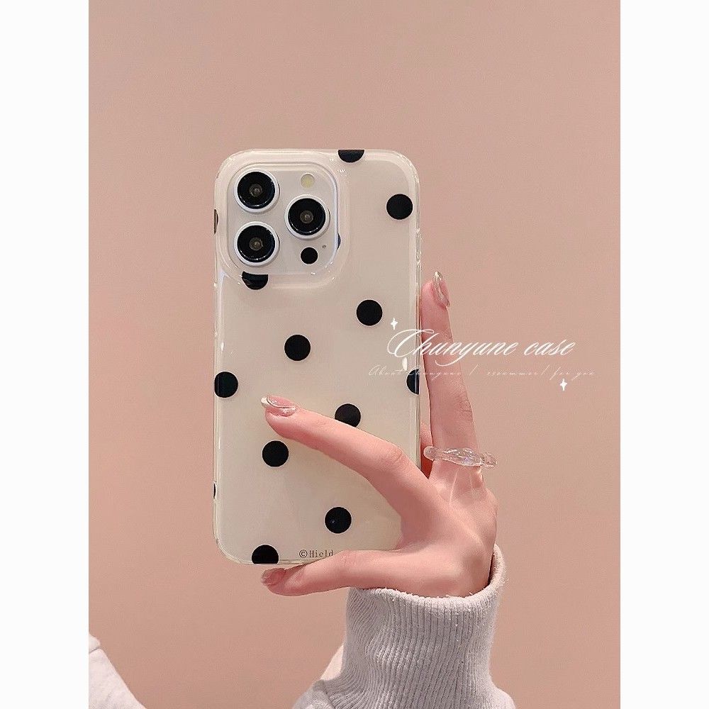 ins black polka dot iPhone17promax mobile phone case is suitable for Apple 16promax white background imd simple 15