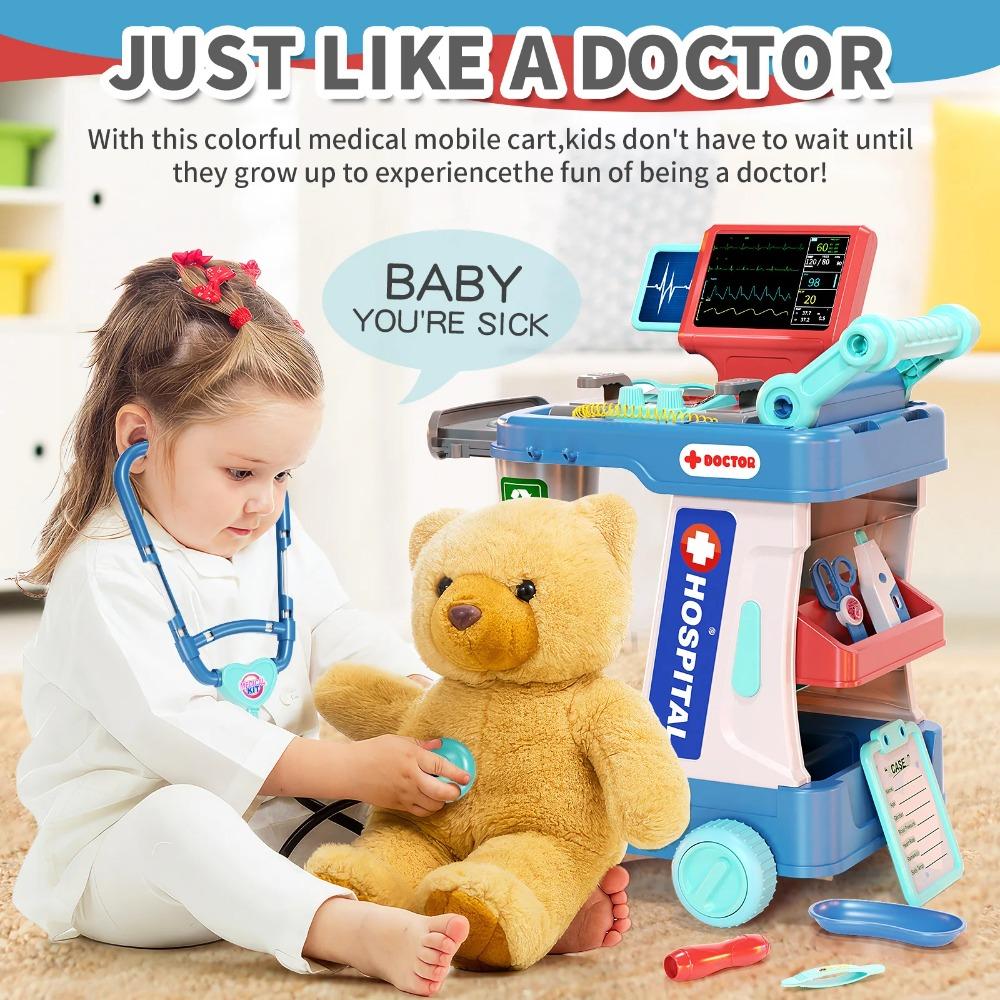 Set di Strumenti Giocattolo Simulazione Medico per Bambini per Bambine con Valigia a Rotelle per Giocare come Infermiera e Fare Iniezioni con Stetoscopio