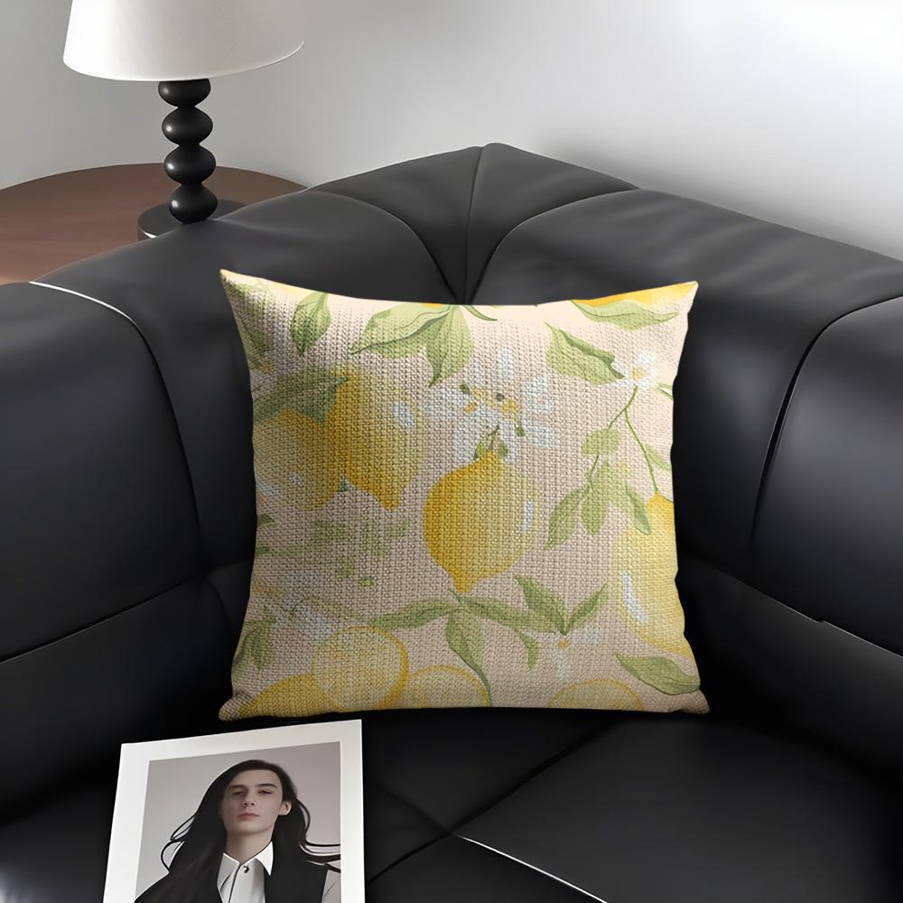 Lemon Fashion Cushion Cover Natural Linen Organic Fabric DoubleSided Printing Sofa Home Decor Gift Pillow Case