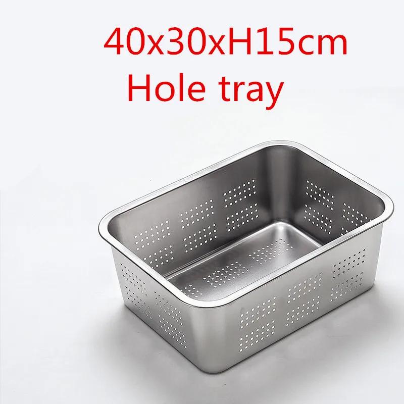 Square 304 Stainless Steel Circular Hole Rectangle Vegetable Fruit Washing Kitchen Utensil Colander Kitchen Sink Wash Basket