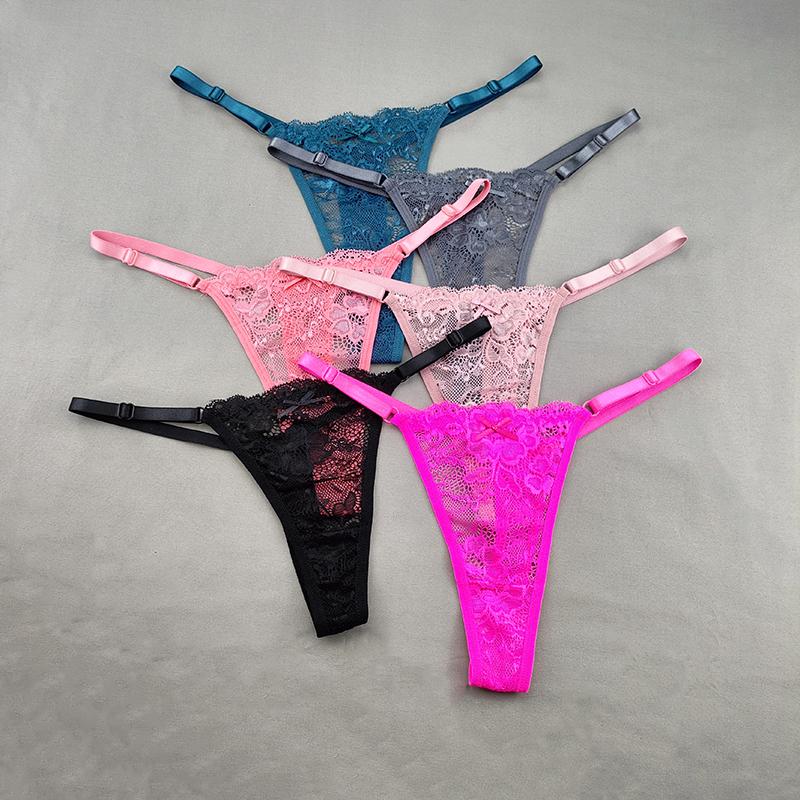3Pcs Women's Lace Hollow Out Thongs Sheer G-Strings Sexy Ultra-low Rise Seamless Panties Perspective Bow Knickers
