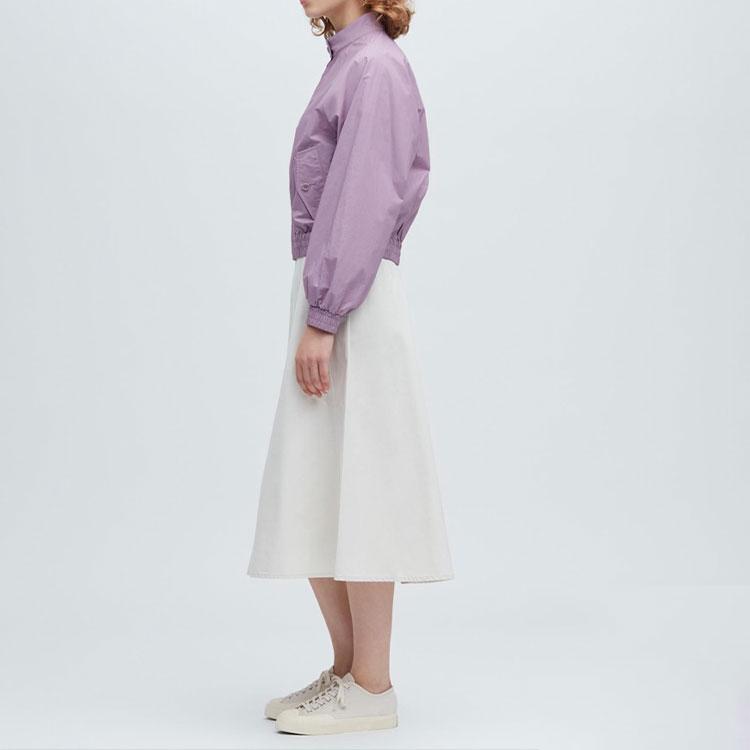 UNIQLO Solid Color Half High Neck Zipper Jacket Women jackets Light-Blue Purple 456091-71