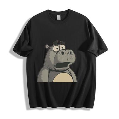Überraschtes Nilpferd Cartoon T-Shirt - Lustiges Weitaugen-Wildtier Unisex T-Shirt