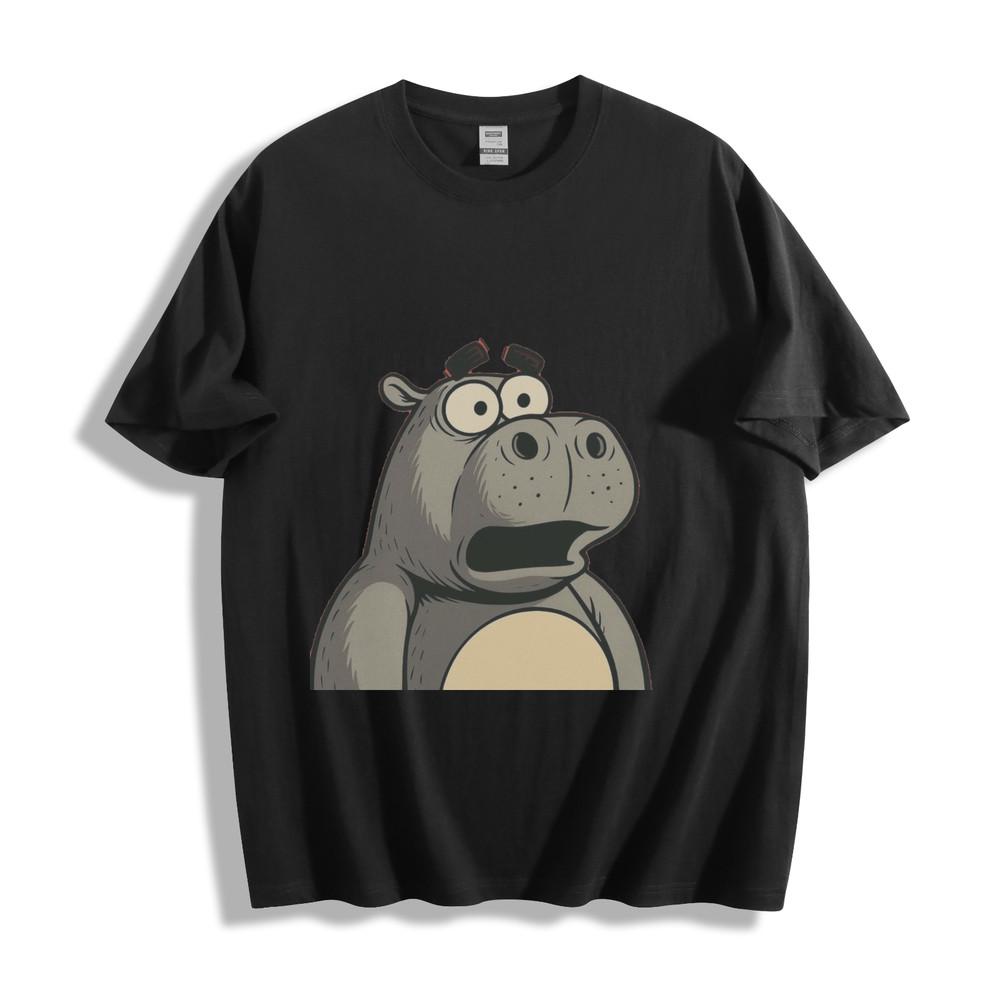 

Surprised Hippo Cartoon T-Shirt - Hilarious Wide-Eyed Wildlife Unisex Tee 4XL