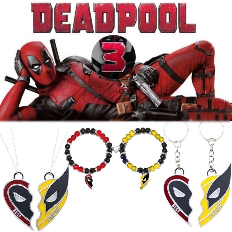 Deadpool Wolverine Best Friends Heart Geometric Alloy Necklace Red Yellow Cartoon Gift