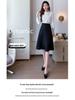 Petite Women's Black High-Waisted A-Line Pleated Mid-Length Skirt - Summer Professional Umbrella Style