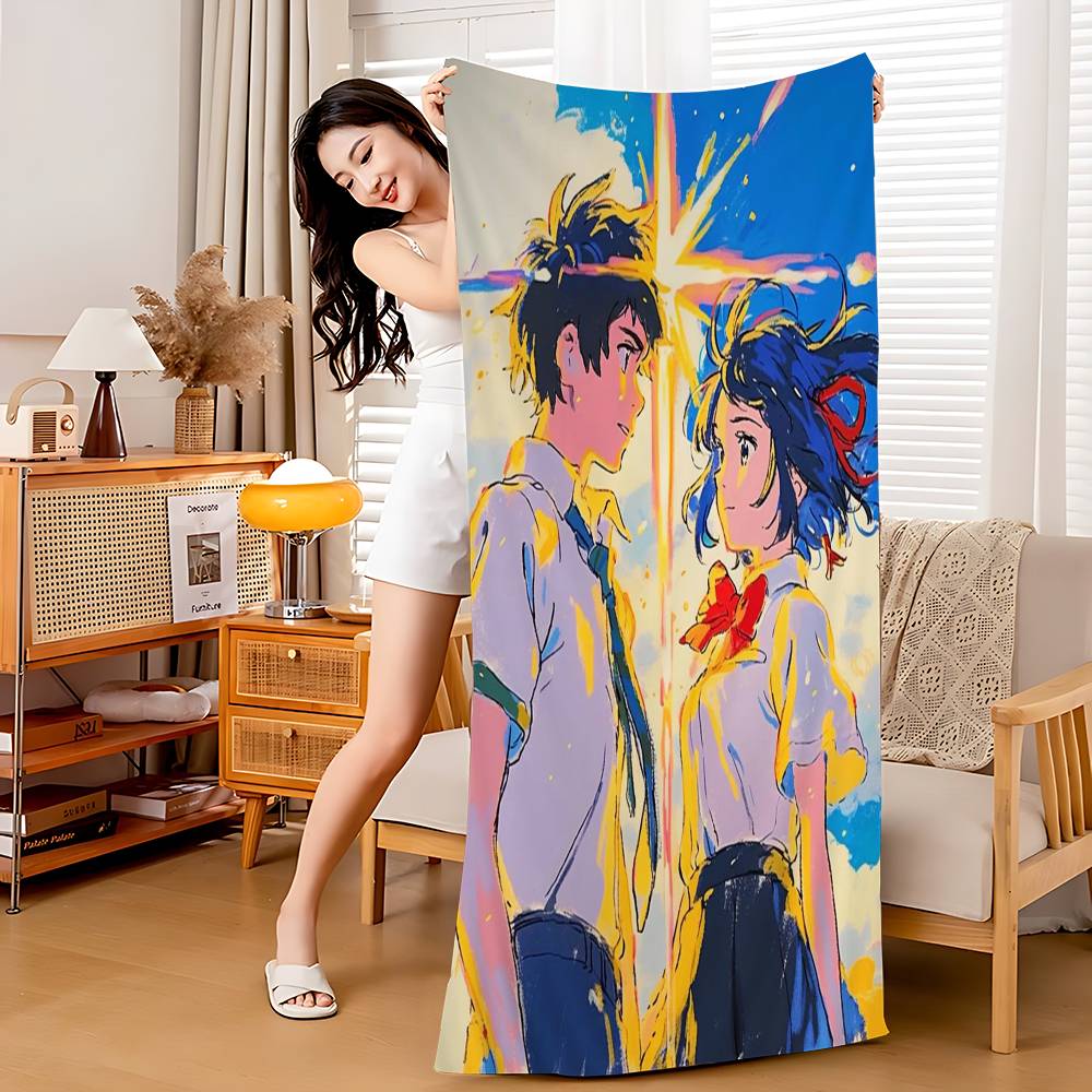 Anime Your Name Mitsuha Movie Microfiber Printed Beach Towel Mountain Climbing Yoga Beach Swimming Running Absorbent Soft Towel