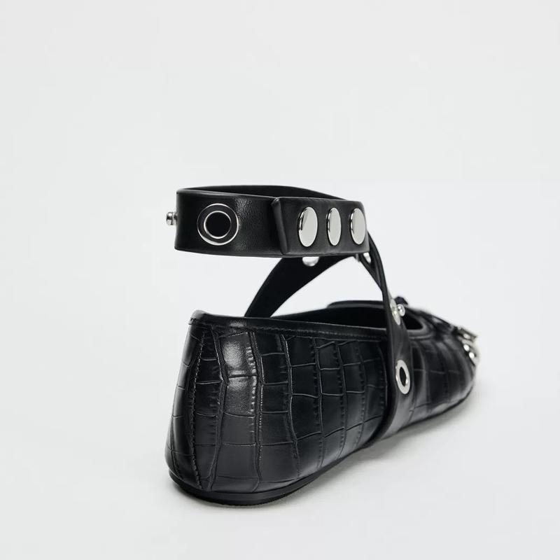 Balerini cu curea cu nituri de designer, pantofi plați de damă, pantofi crocodil, sandale gladiator, mocasini, balerini cu talpă moale pentru damă, Lolita Mary