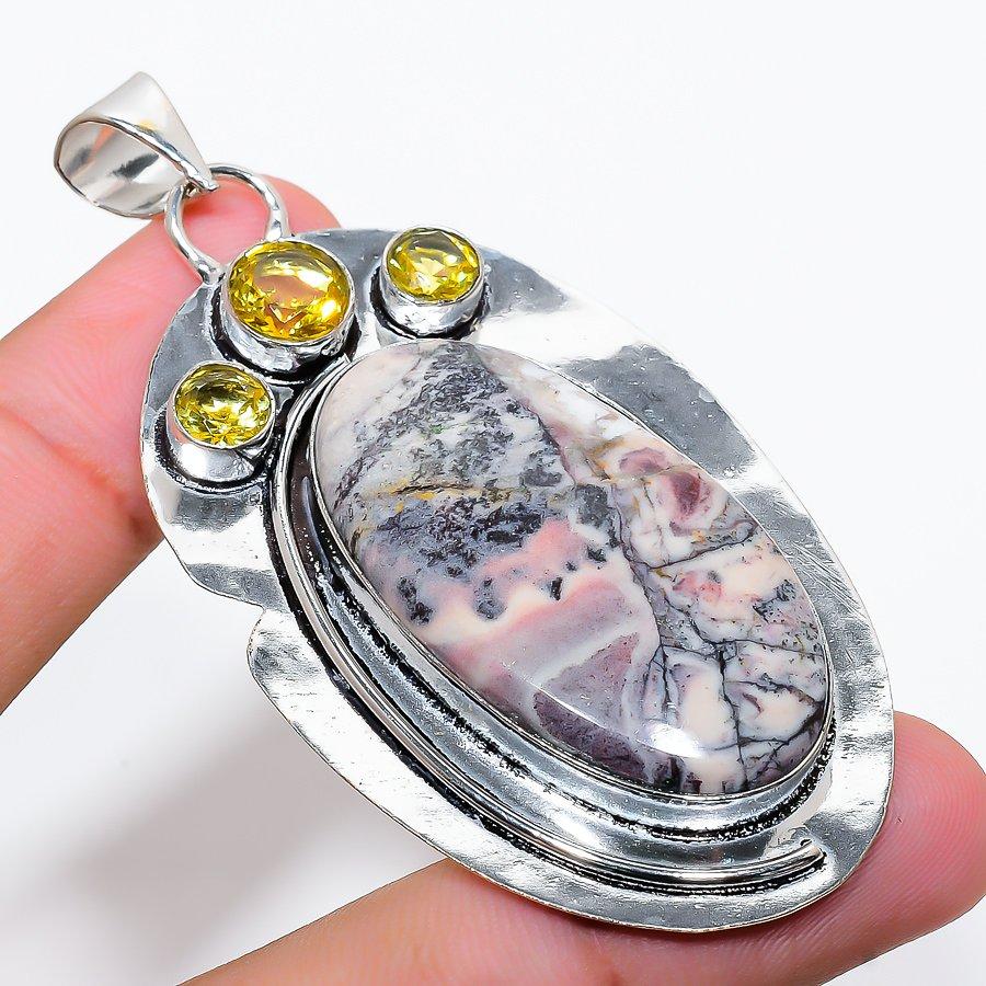 

Porcelain Jasper, Citrine Gemstone Handmade Ethnic Jewelry Pendant 2.84 SR-4017