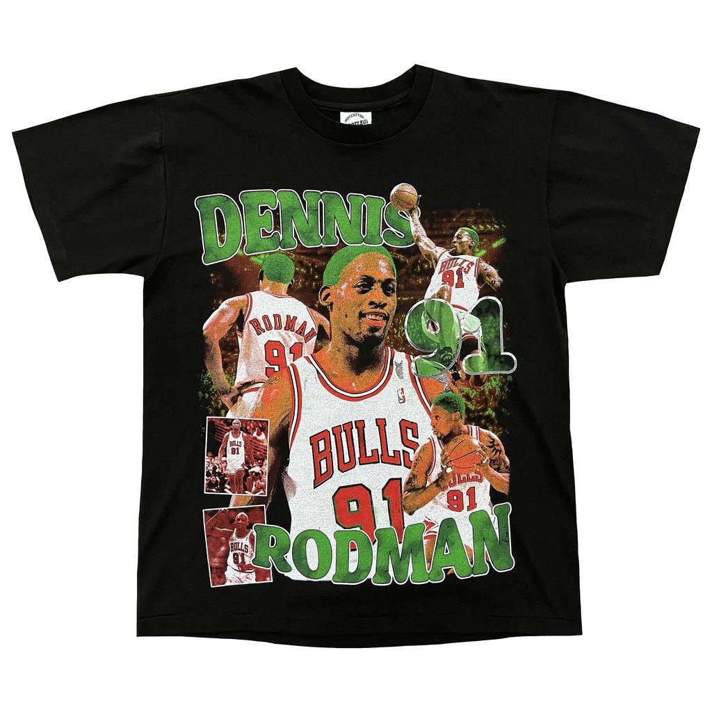 NBA Star Dennis Rodman's Championship Commemorative Shirt Vintage Short Sleeve Figure Print T-shirt High-quality Luxury Brand
