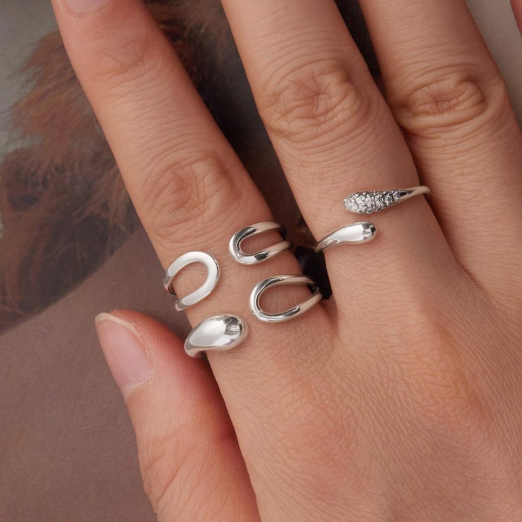 Silver adjustable ring CRYSTAL TEARFLOWER 925 silver