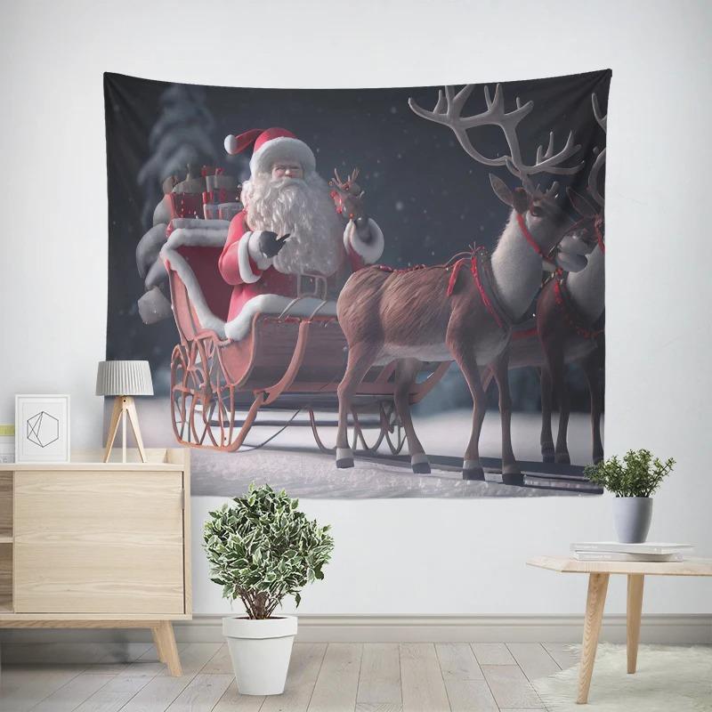 Weihnachten Neujahr Rentierschlitten Muster Wandteppich Wohnzimmer Sofa Auto Innenraum Dekowandteppich