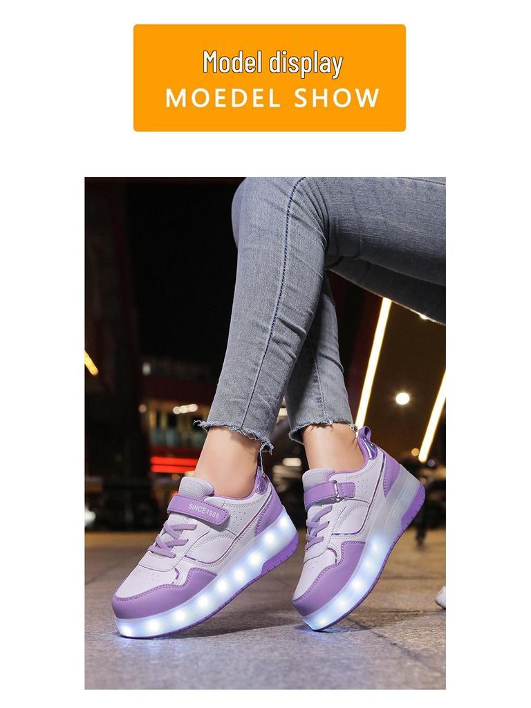 Rechargeable Double-Wheel Roller Skates with Flashing Lights for Kids